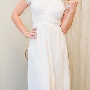 Cream Midi Sundress with Flutter Cap Sleeves